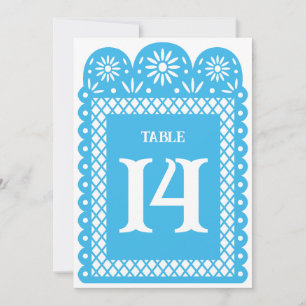 Numéro de table en papier mexicain bleu haché