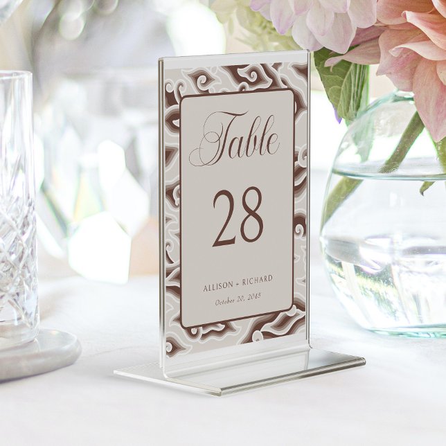 Numéro De Table Enchanter les rêves de Batik : Mariage Brown rusti (Enchanting Batik Dreams_ Brown Vintage Wedding Table Number)