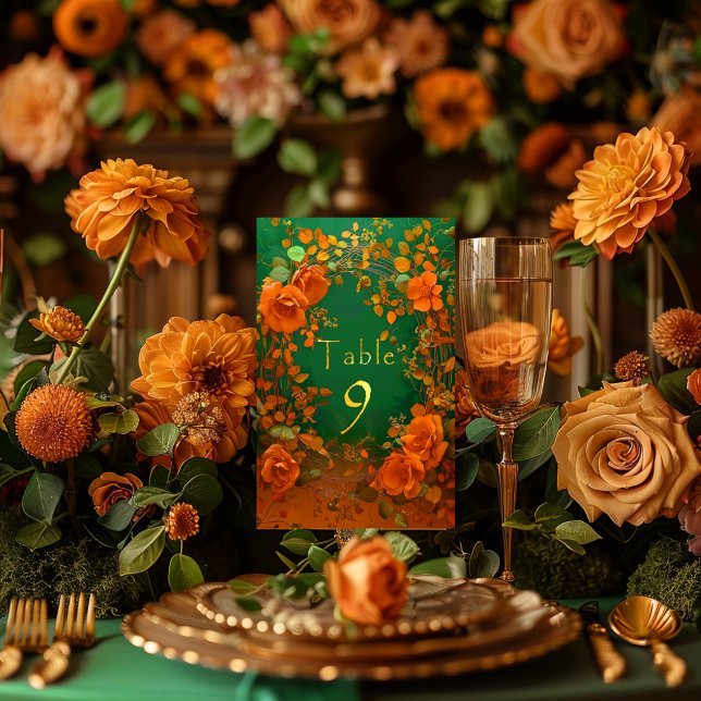 Numéro De Table Enchanter Orange et Green Druid Hill Mariage (Druid Hill Autumn Wedding Table Number )