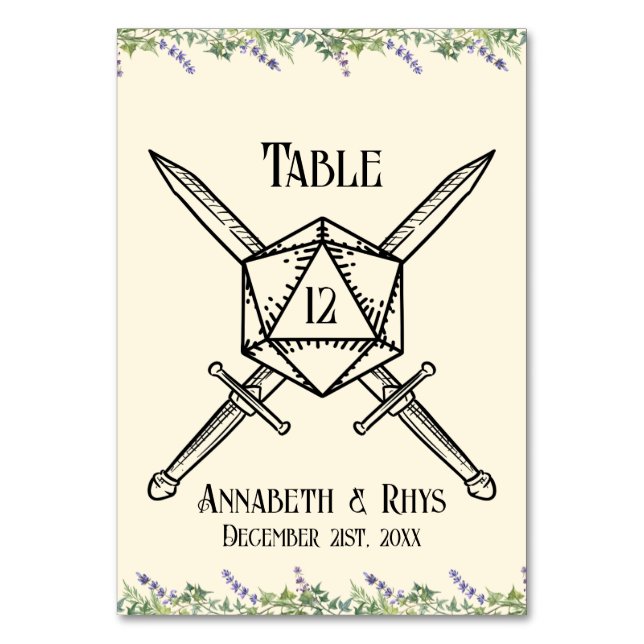 Numéro de table épée florale bleue inspiré de D20  (Par défaut)