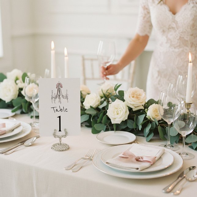 Numéro de table esquisse de lustre à ruban rose (Créateur téléchargé)
