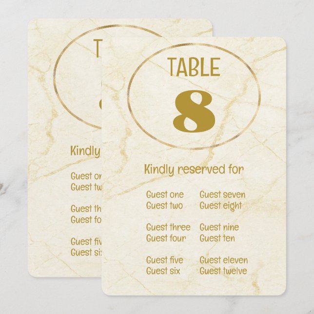 Numéro de table et carte de placement en marbre do (Devant / Derrière)