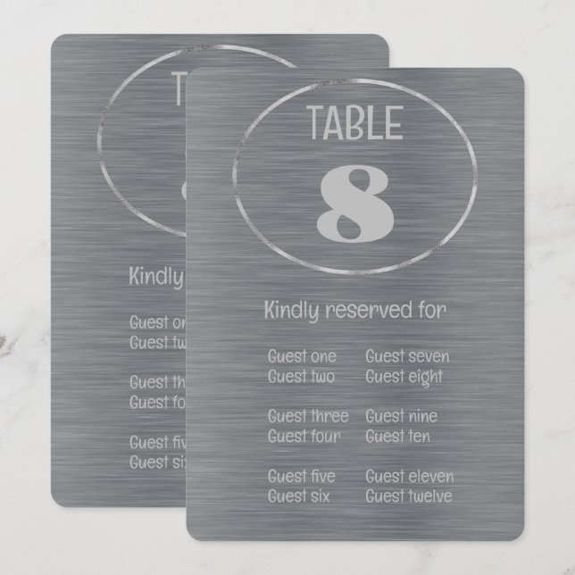 Numéro de table et carte de placement Gris argenté (Devant / Derrière)
