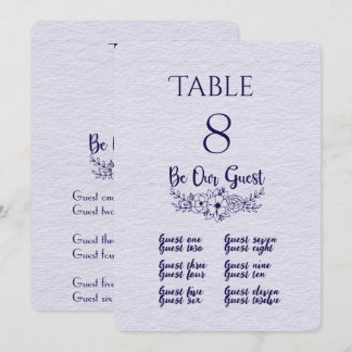 Numéro de table et carte de placement lilas et ble