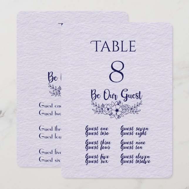 Numéro de table et carte de placement lilas et ble (Devant / Derrière)