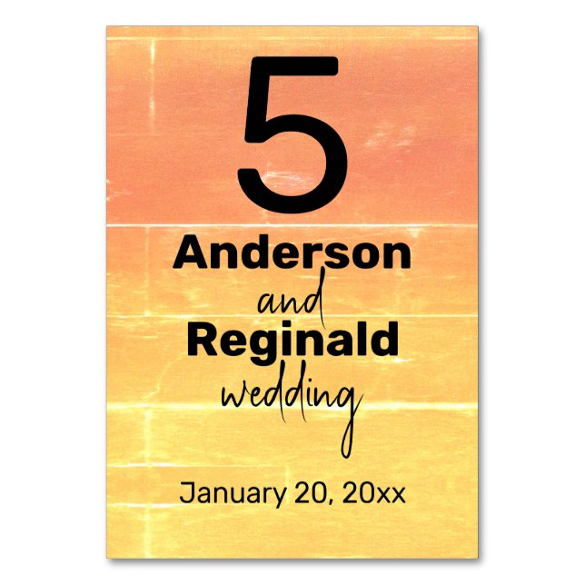 Numéro De Table Été Russe Décontracté Jaune Pêche Mariage (Dos)