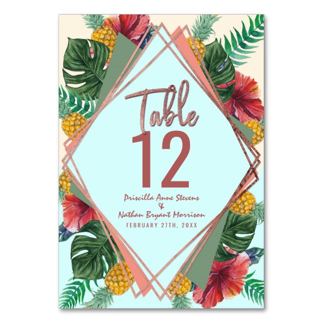 Numéro De Table Été Tropical Pineappa Leaf Floral Numéro de tablea (Par défaut)