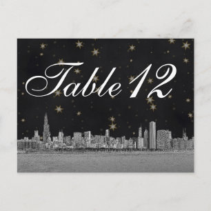 Numéro de table étoile noire et or de la skyline d