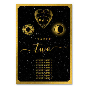 Numéro De Table Étoiles célestes Crescent Lune Mariage d'or noir