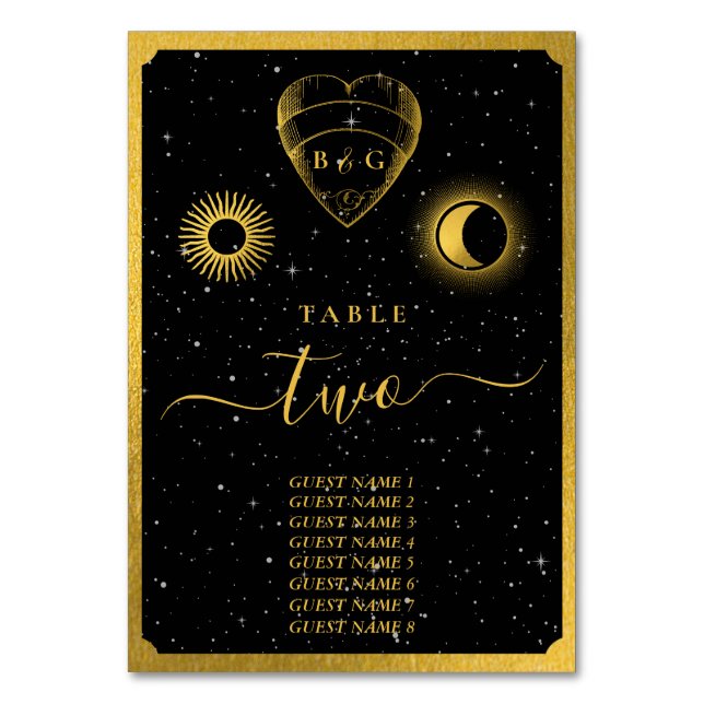 Numéro De Table Étoiles célestes Crescent Lune Mariage d'or noir (Par défaut)
