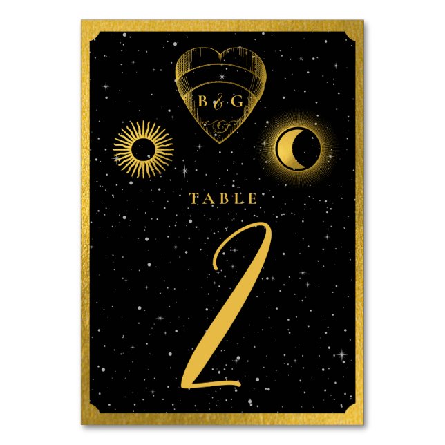 Numéro De Table Étoiles célestes Crescent Lune Mariage d'or noir (Par défaut)