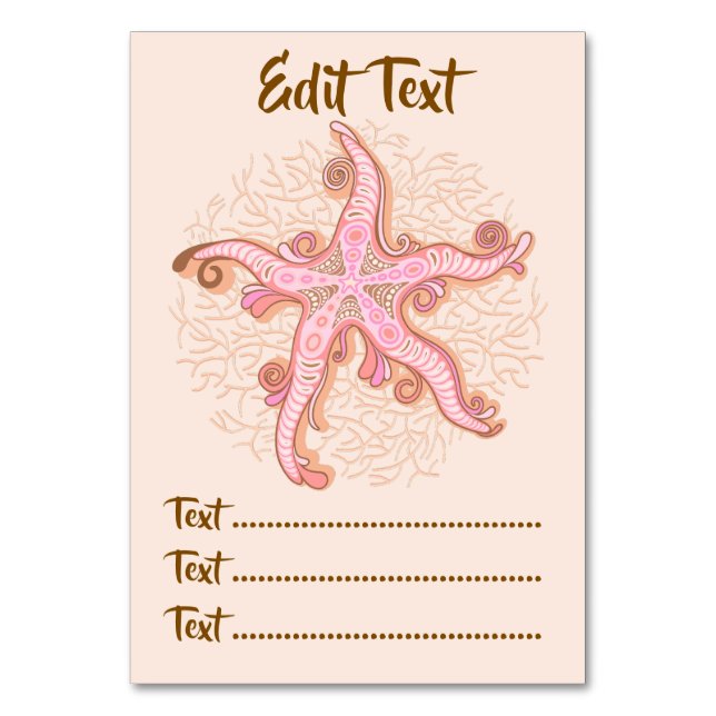 Numéro De Table Étoiles de mer et motif pastel rose corail (Par défaut)