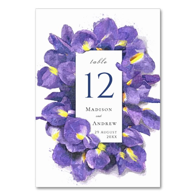 Numéro De Table Étonnant violet Irises Aquarelle Floral Mariage (Par défaut)