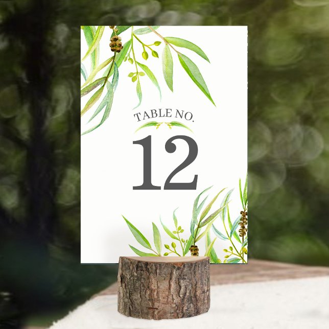 Numéro De Table Eucalyptus feuille aquarelle vert mariage événemen (Créateur téléchargé)
