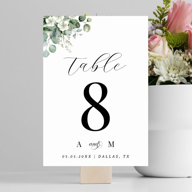 Numéro De Table Eucalyptus Floral & Monogramme Elégant Mariage bla (Créateur téléchargé)