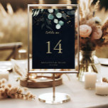 Numéro De Table Eucalyptus Gold Floral Calligraphie Mariage bleu<br><div class="desc">Ce numéro de table mariage bleu calligraphie florale d'eucalyptus est parfait pour un mariage rustique. Cette conception artistique présente des feuilles d'or dessinées à la main et des feuilles d'eau vert eucalyptus dans un arrière - plan bleu foncé, inspirant beauté naturelle. Il s'agit d'un numéro de table recto-verso. Ajoutez chaque...</div>