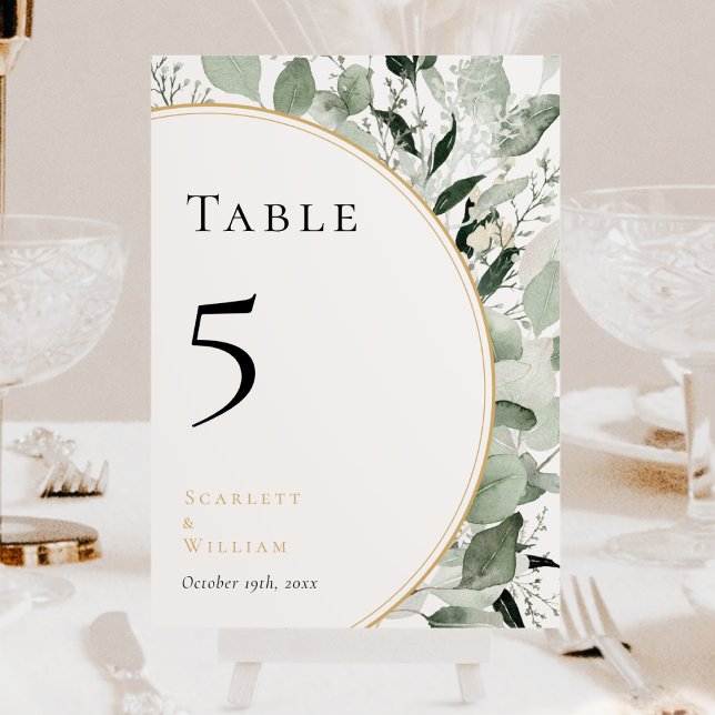 Numéro De Table Eucalyptus Green Sage Gold Mariage vert (Créateur téléchargé)