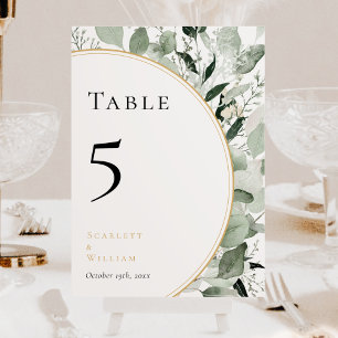Numéro De Table Eucalyptus Green Sage Gold Mariage vert