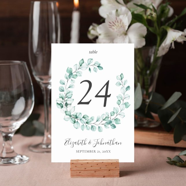 Numéro De Table Eucalyptus Mariage d'aquarelle de verdure Wreath (Eucalyptus watercolor greenery boho design table number card is perfect for your wedding reception.)