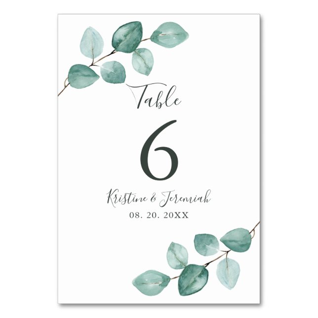 Numéro De Table Eucalyptus moderne Aquarelle Mariage de script noi (Par défaut)