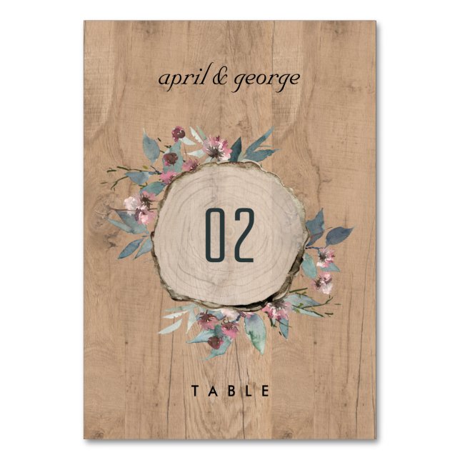 Numéro De Table Eucalyptus rose sauvage en bois rustique Mariage (Par défaut)