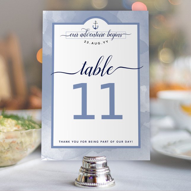 Numéro De Table #Événement de mariage à l'aquarelle bleu acier de  (Nautical Dusty Blue Watercolor Event / Wedding Table Numbers)