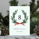 Numéro De Table Evergreen Garland Wreath Wedding Mint Green<br><div class="desc">Watercolor evergreen wreath table number with names and date. For more advanced customization of this design,  please click the BLUE DESIGN TOOL BUTTON above!</div>