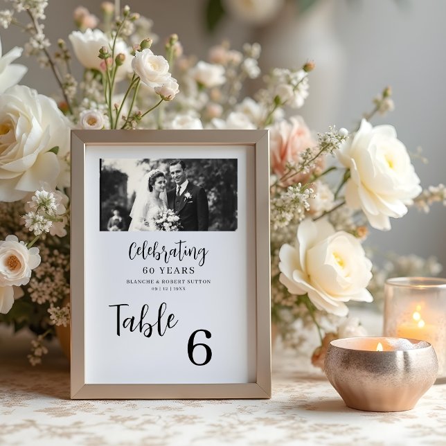 Numéro De Table Exquisite Black White Elegant Wedding Anniversarie (Exquisite Black & White Elegant Wedding Anniversarie 2 Photos Table Numbers Cards.)