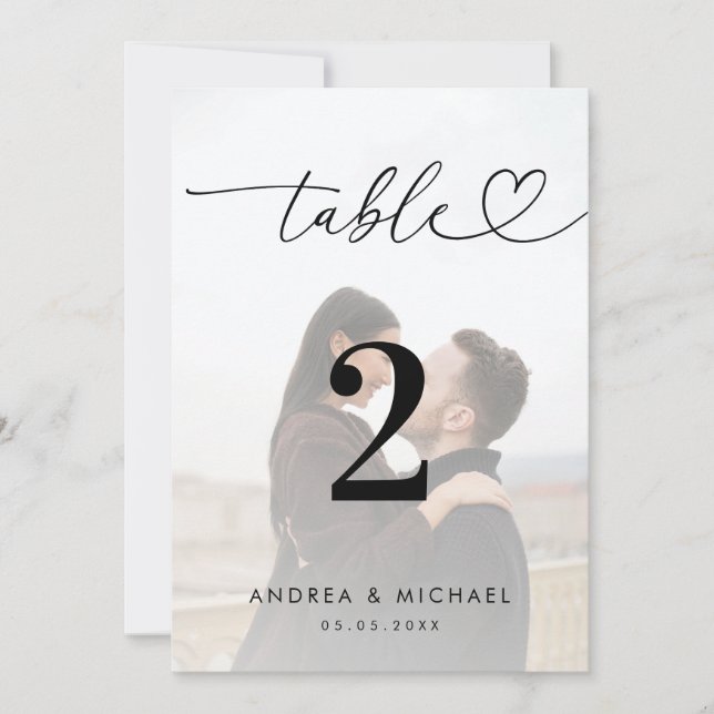 Numéro de table Faded Photo Elegant Heart Script 5 (Devant)