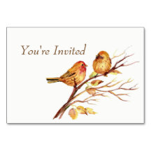 Faire-part de mariage oiseaux or marron aquarelle
