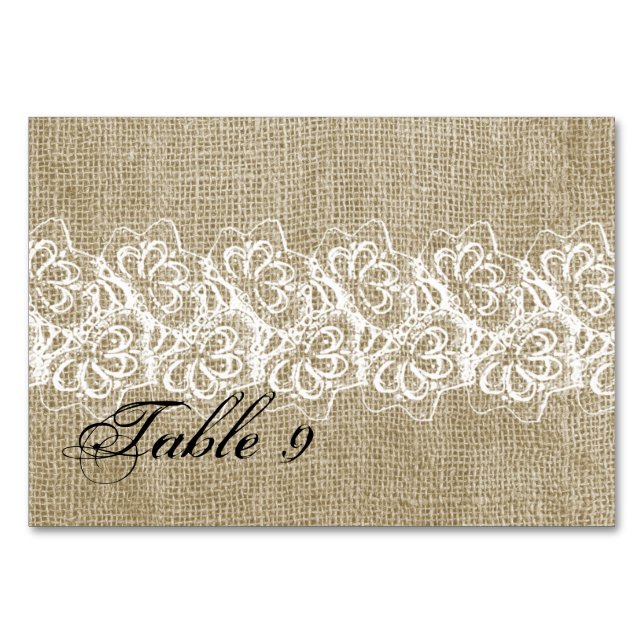 Numéro De Table Faux Burlap et Lace (Devant)