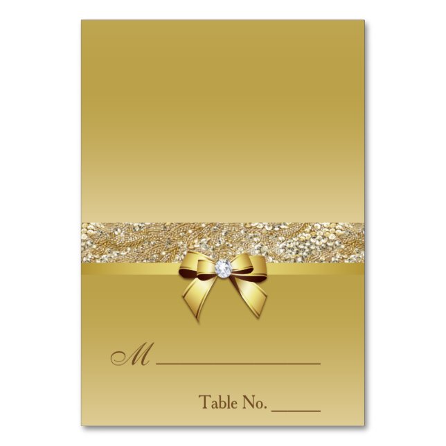 Numéro De Table Faux Gold Sequins Diamond Bow Place Card (Par défaut)