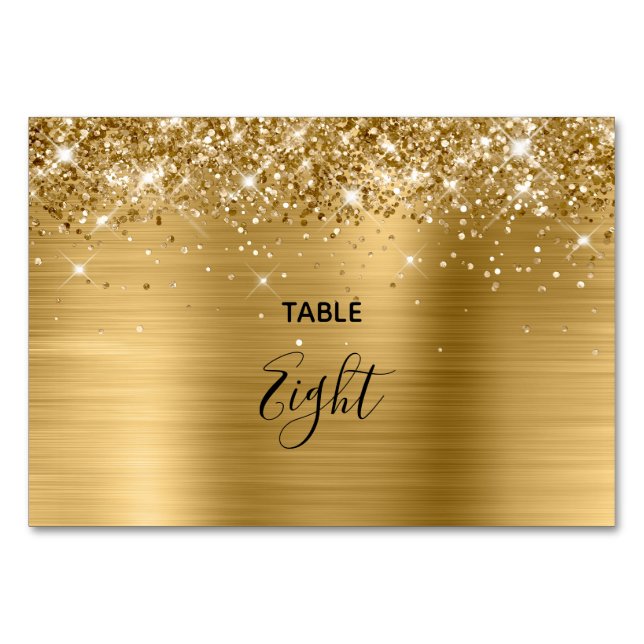 Numéro De Table Faux Mariage Pailleté Or Feuille (Devant)