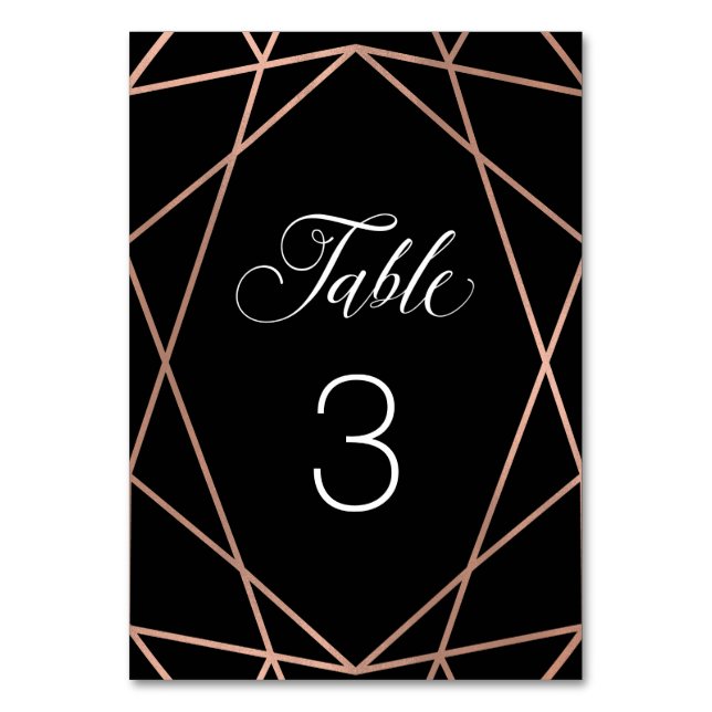 Numéro De Table Faux Rose d'or Géométrique moderne en noir (Par défaut)