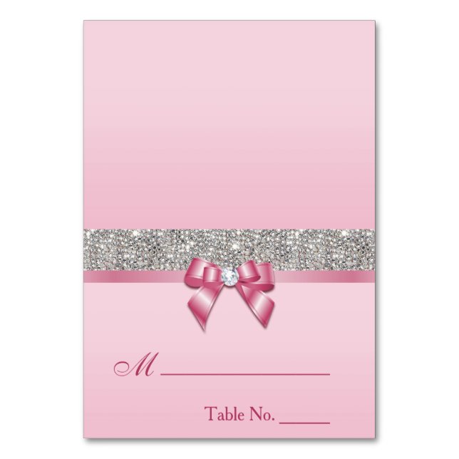 Numéro De Table Faux Sequins Pink Bow Place Card (Par défaut)