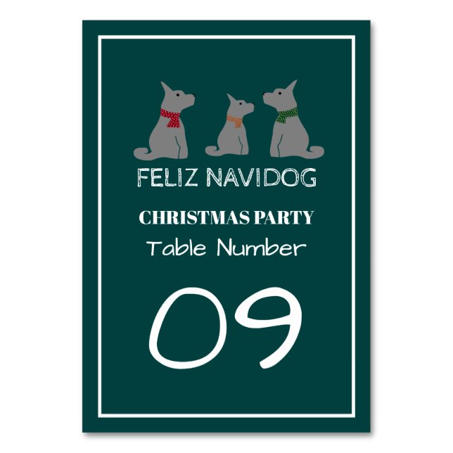 Numéro De Table Feliz Navidog, tableau de Noël de style espagnol N (Par défaut)