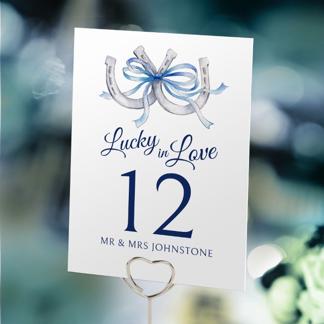 Numéro De Table Fers à cheval ruban bleu aquarelle mariage (Créateur téléchargé)