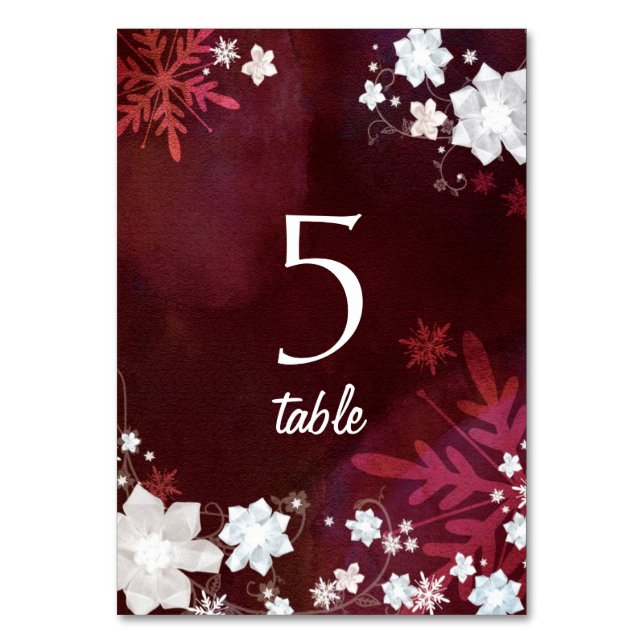 Numéro De Table Festive Bourgogne Noces d'hiver Numéros de tableau (Par défaut)
