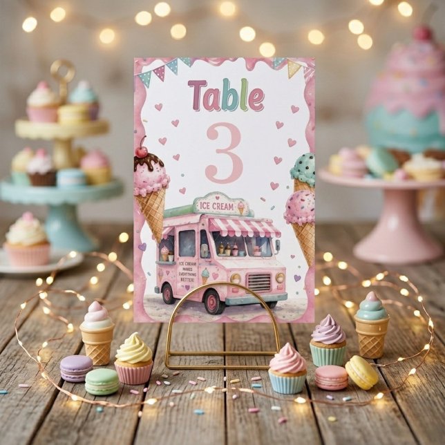 Numéro De Table Fête d'anniversaire camion de glace pastel  (Créateur téléchargé)