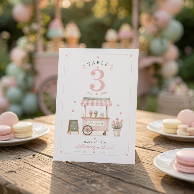 Numéro De Table Fête d'anniversaire de glace rose  (Créateur téléchargé)