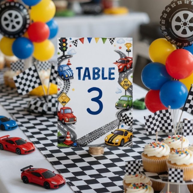 Numéro De Table Fête d'anniversaire de voiture de course  (Créateur téléchargé)