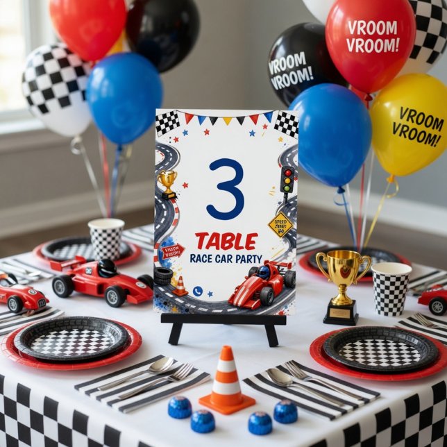 Numéro De Table Fête d'anniversaire de voiture de course  (Créateur téléchargé)