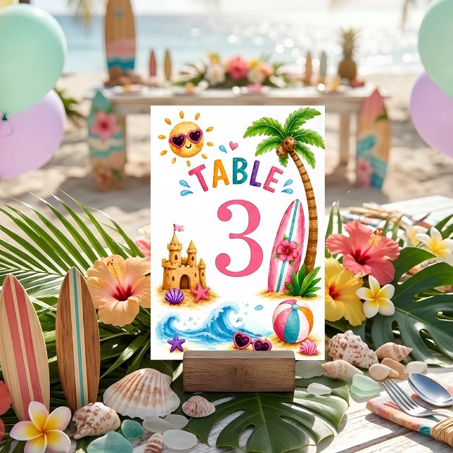 Numéro De Table Fête d'anniversaire sur la plage tropicale  (Créateur téléchargé)