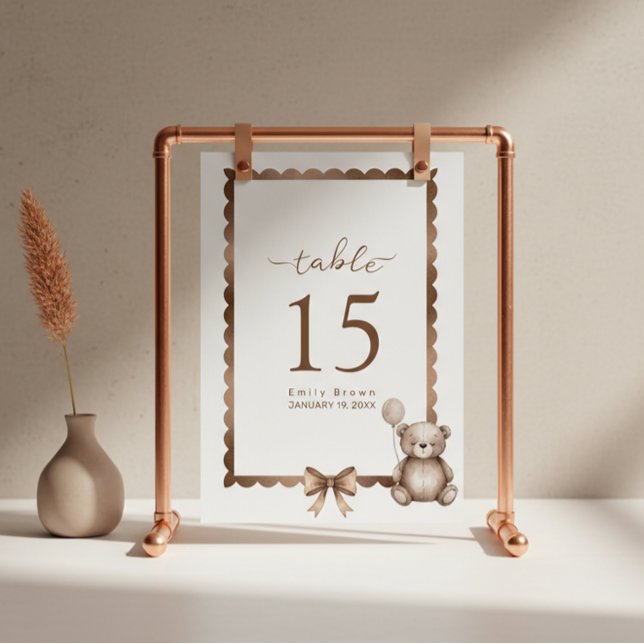 Numéro De Table Fête de Bébé Ourson à Attendre avec Neutralité (Créateur téléchargé)