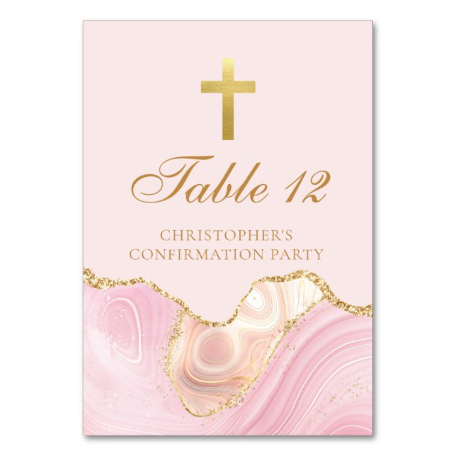 Numéro De Table Fête de confirmation élégante croix rose or (Par défaut)