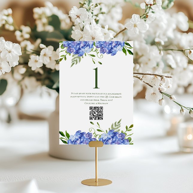 Numéro De Table Fête de fiançailles aux hortensias bleus  (Créateur téléchargé)