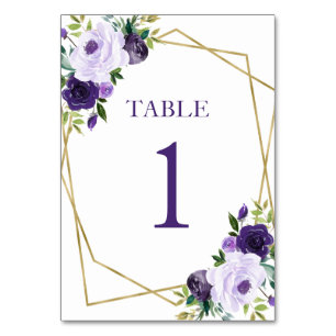 Numéro De Table Fête de mariage floral pourpre or