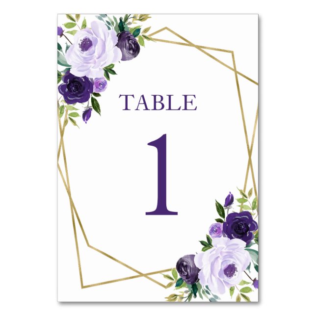 Numéro De Table Fête de mariage floral pourpre or (Par défaut)