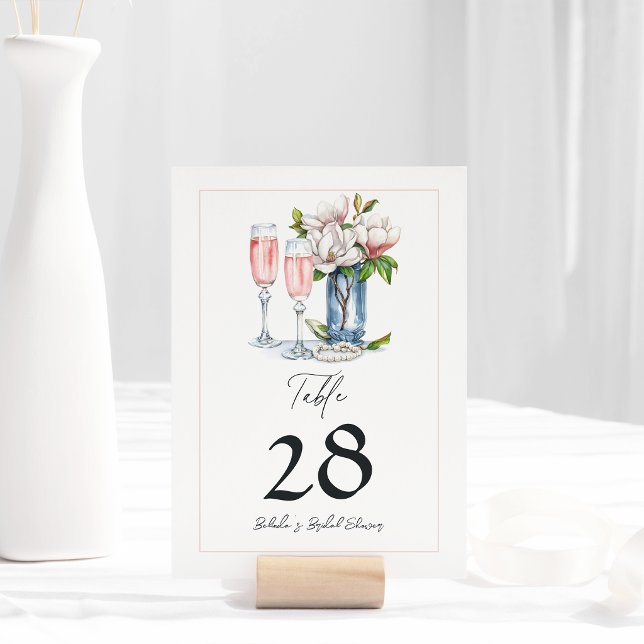 Numéro De Table Fête de mariage Perles et Prosecco (Pearls and Prosecco Bridal Shower Table Number)