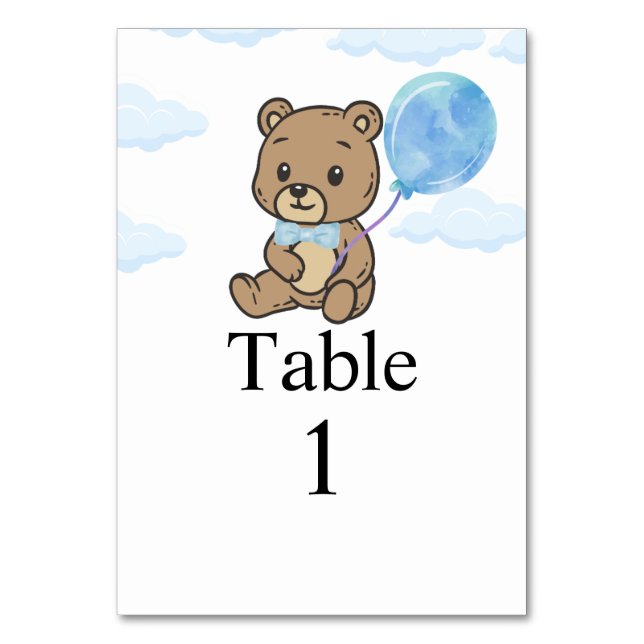 Numéro De Table Fête de naissance Ourson Bleu Teddy Bear  (Par défaut)